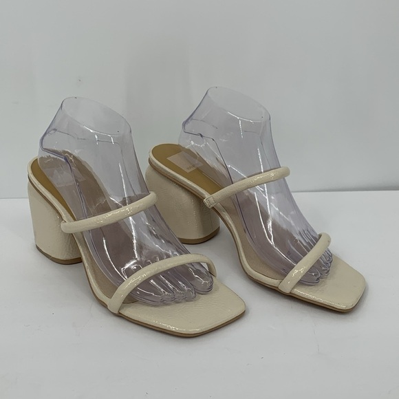Dolce Vita Double Strap slide heel sandals chunky patent cream ivory strappy 10 - Picture 2 of 6